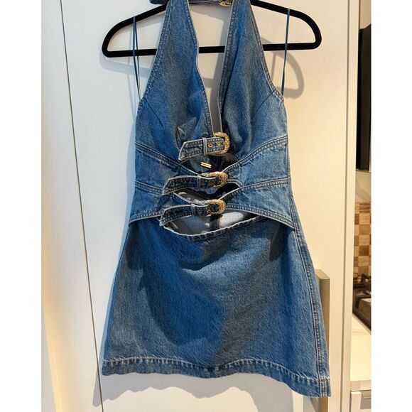 Commense Denim Halter Buckle Mini Dress Women’s Medium 4-6 Casual Chic - Picture 6 of 6